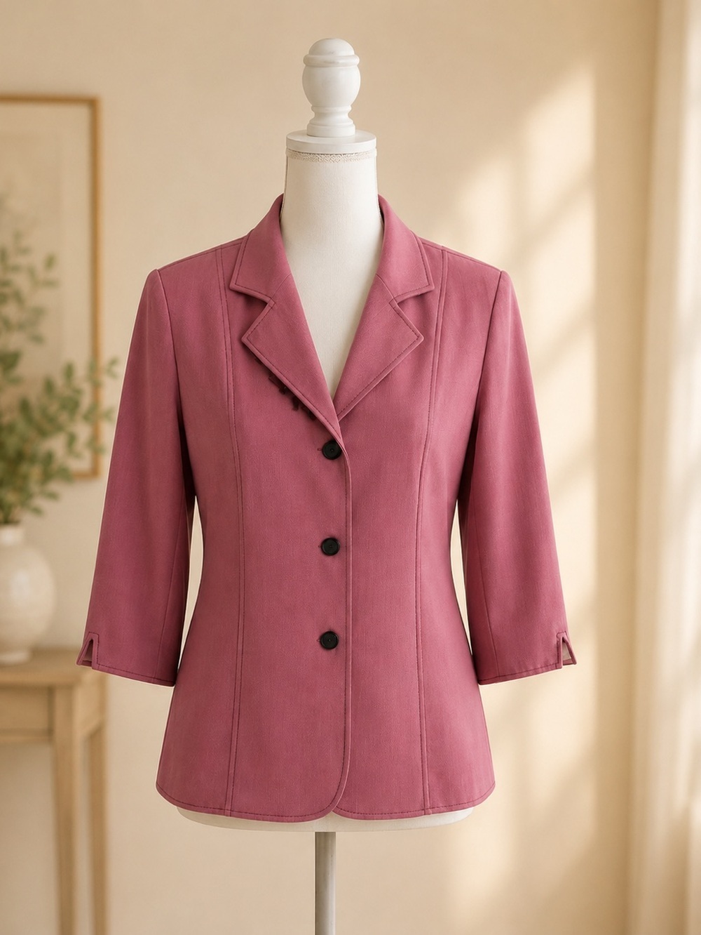 Dressbarn Woman 16W Dusty Rose Blazer 3/4 Sleeve Pleated Back Career Jacket